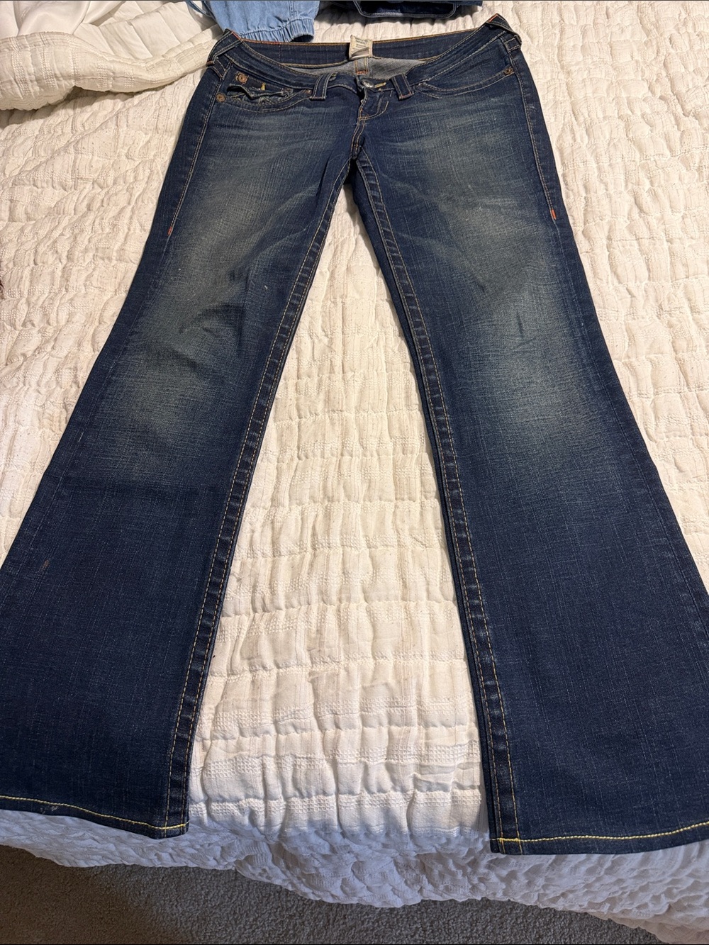 True Religion Women's Flared Jeans in Dark Blue Denim